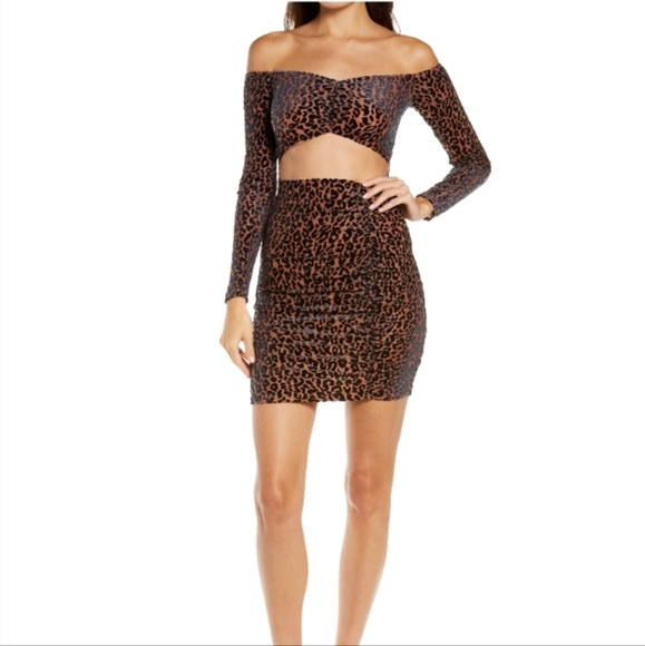 NWT Naked Wardrobe Leopard Print Cut Out Front Ruched skirt dress - Picture 1 of 3